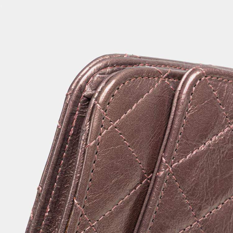 Pre Owned Chanel Pink Reissue 2.55 Quilted Metallic Aged Calfskin Wallet on Chain