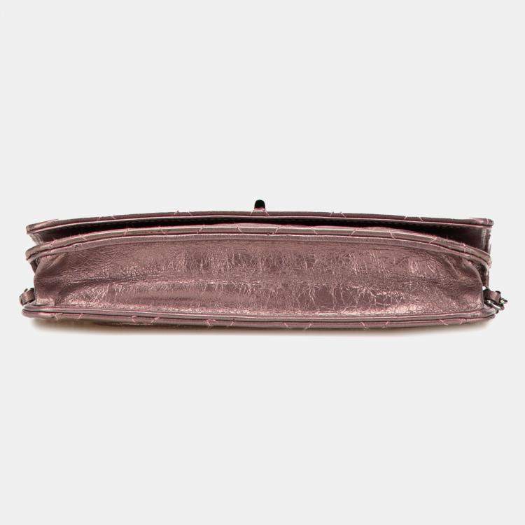 Pre Owned Chanel Pink Reissue 2.55 Quilted Metallic Aged Calfskin Wallet on Chain