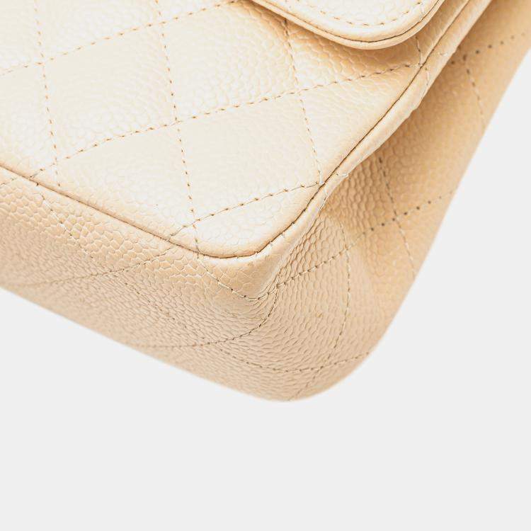 Pre Owned Chanel Beige Medium Classic Caviar Double Flap