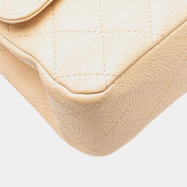 Pre Owned Chanel Beige Medium Classic Caviar Double Flap