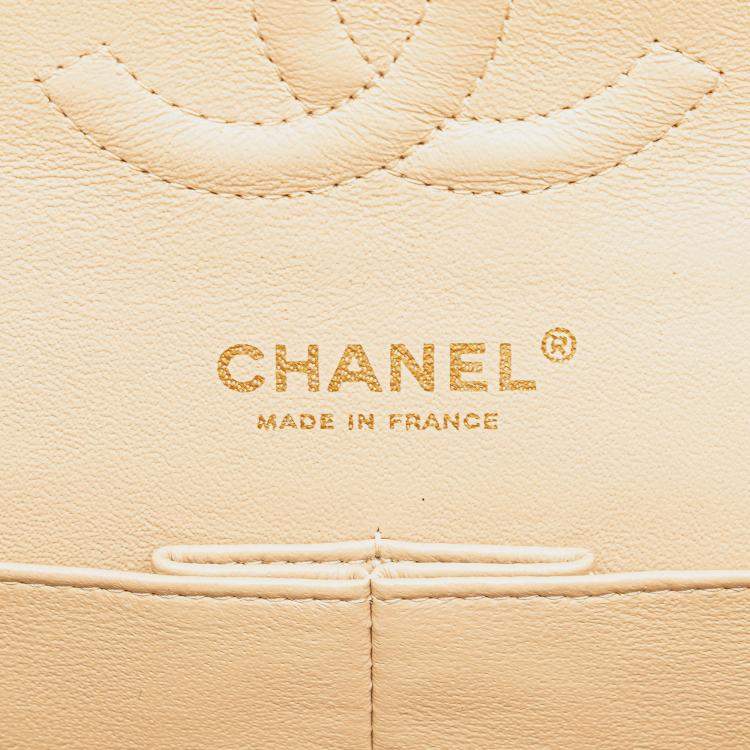 Pre Owned Chanel Beige Medium Classic Caviar Double Flap
