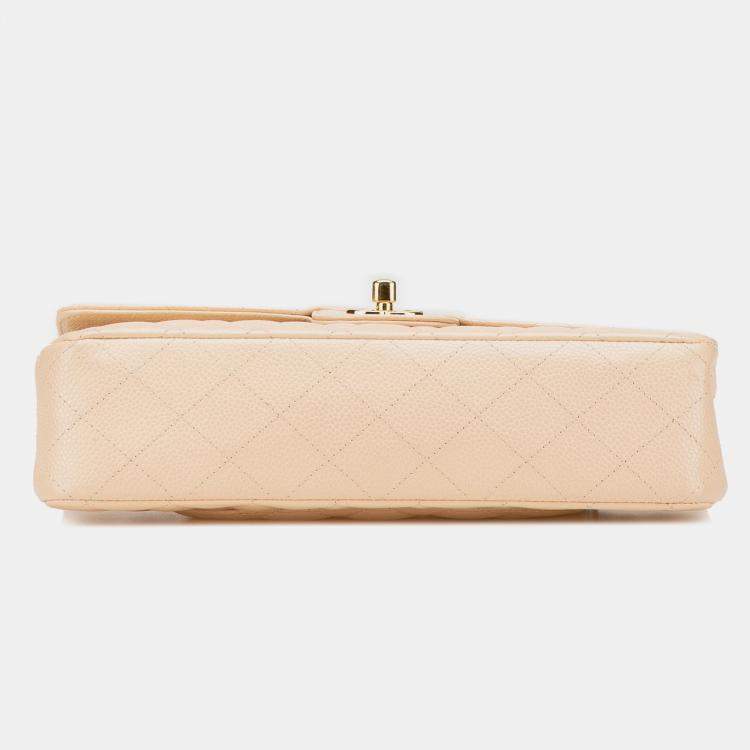 Pre Owned Chanel Beige Medium Classic Caviar Double Flap