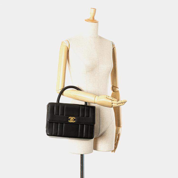 Pre Owned Chanel Black Lambskin Mademoiselle Kelly Top Handle Bag