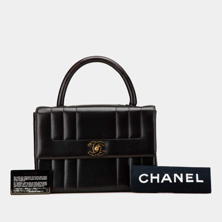 Pre Owned Chanel Black Lambskin Mademoiselle Kelly Top Handle Bag
