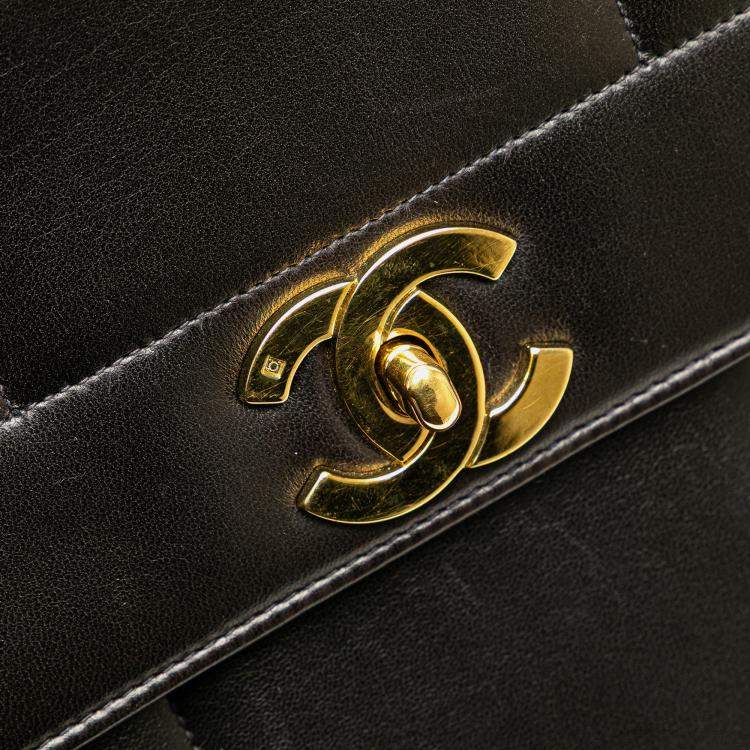 Pre Owned Chanel Black Lambskin Mademoiselle Kelly Top Handle Bag