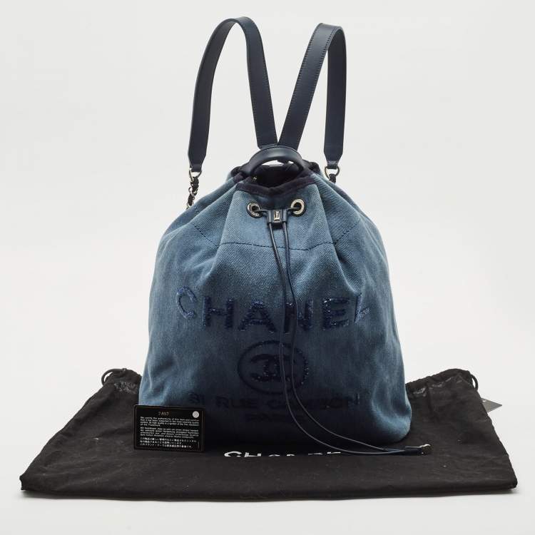 Pre Owned Chanel Blue Denim and Leather Sequin Embellished Deauville Backpack 