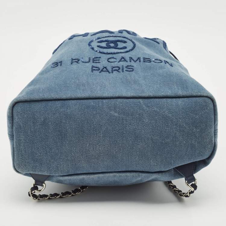 Pre Owned Chanel Blue Denim and Leather Sequin Embellished Deauville Backpack 