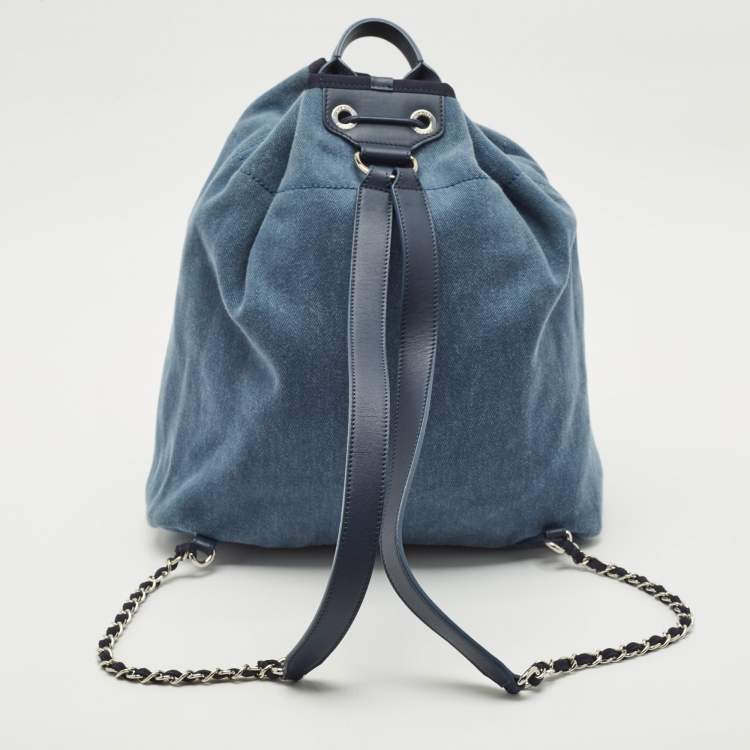 Pre Owned Chanel Blue Denim and Leather Sequin Embellished Deauville Backpack 