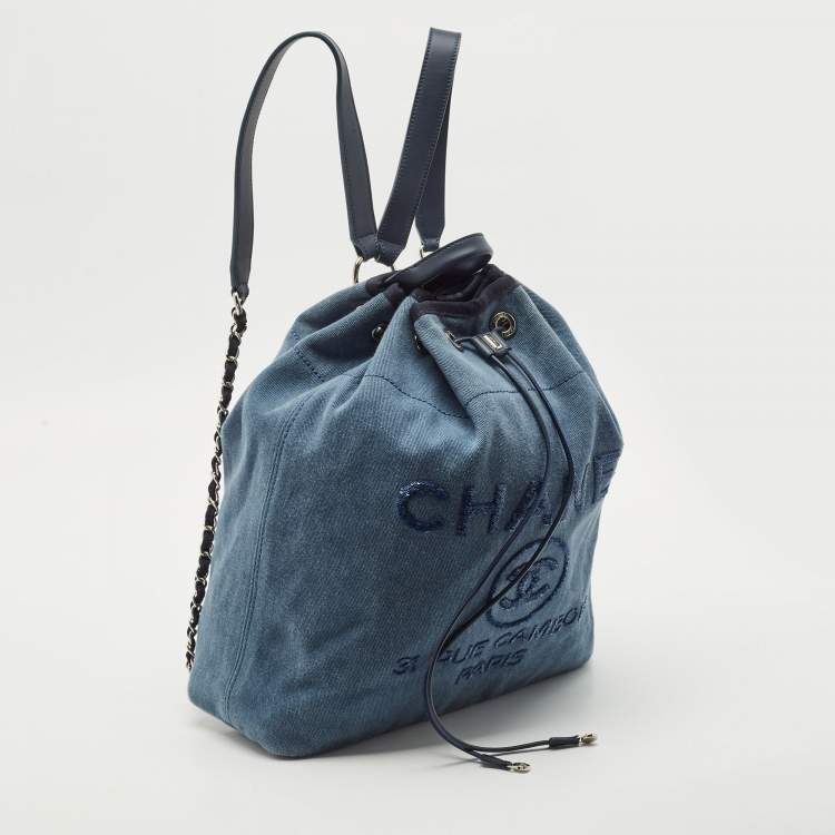 Pre Owned Chanel Blue Denim and Leather Sequin Embellished Deauville Backpack 