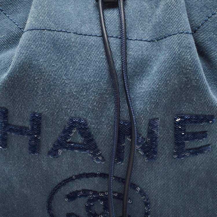 Pre Owned Chanel Blue Denim and Leather Sequin Embellished Deauville Backpack 