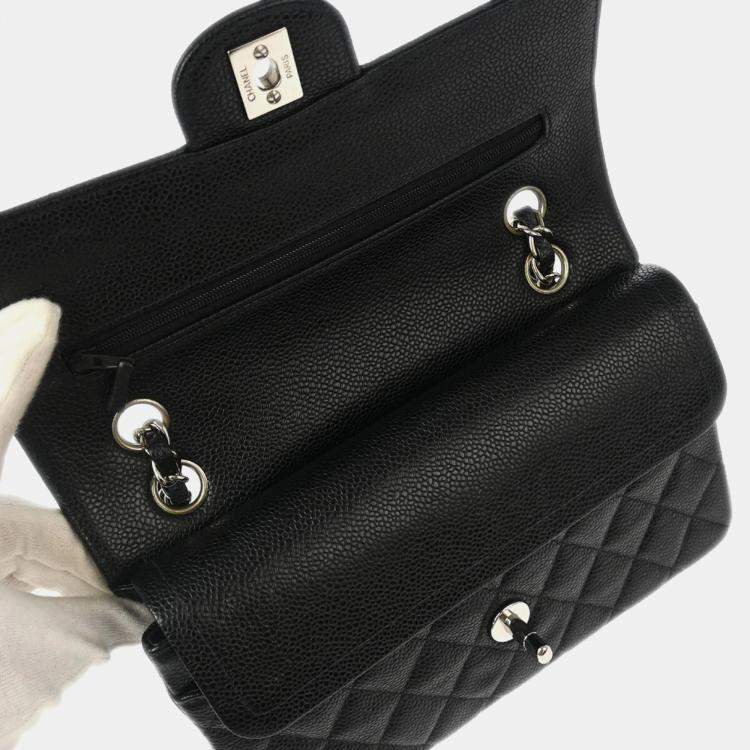 Pre Owned Chanel Black Calfskin Small Classic Double Flap Shoulder Bag