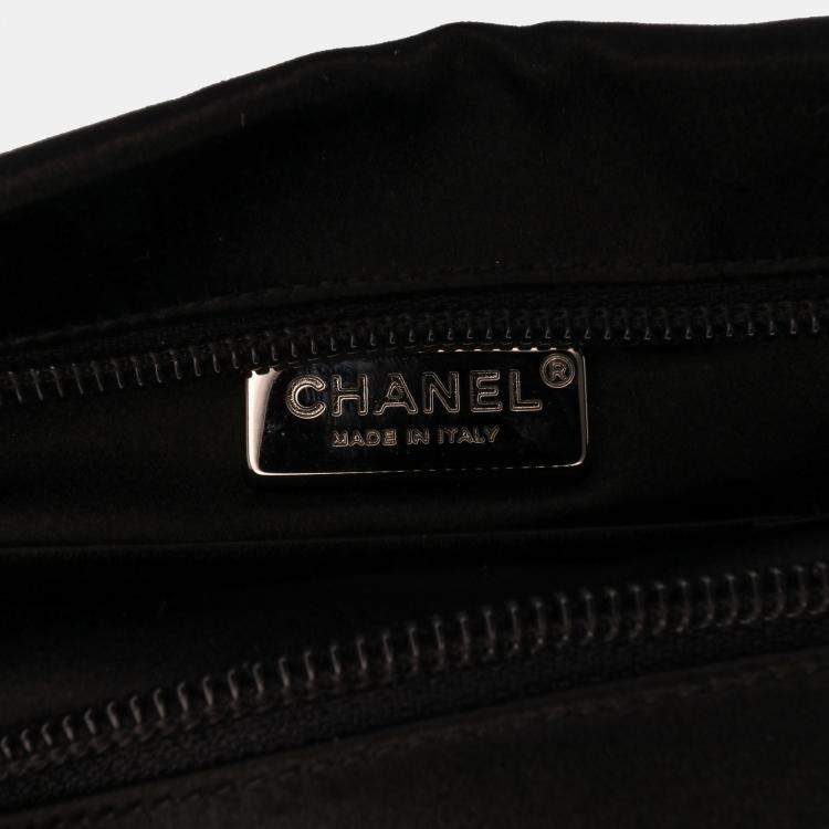 Pre Owned Chanel Black Satin Diamante Camellia Clutch with Chain