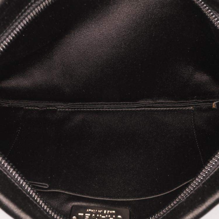 Pre Owned Chanel Black Satin Diamante Camellia Clutch with Chain