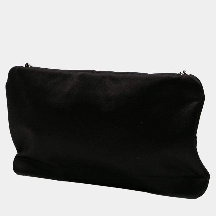 Pre Owned Chanel Black Satin Diamante Camellia Clutch with Chain