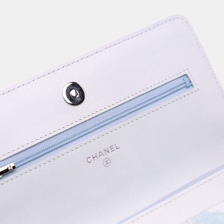 Pre Owned Chanel White CC Quilted Canvas Jungle Jeans Wallet on Chain