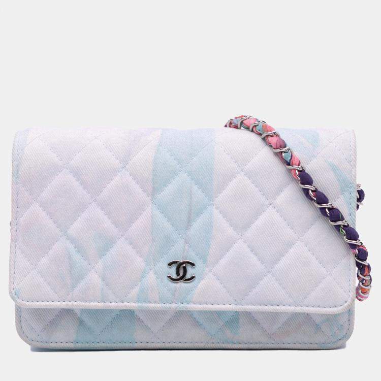 Pre Owned Chanel White CC Quilted Canvas Jungle Jeans Wallet on Chain