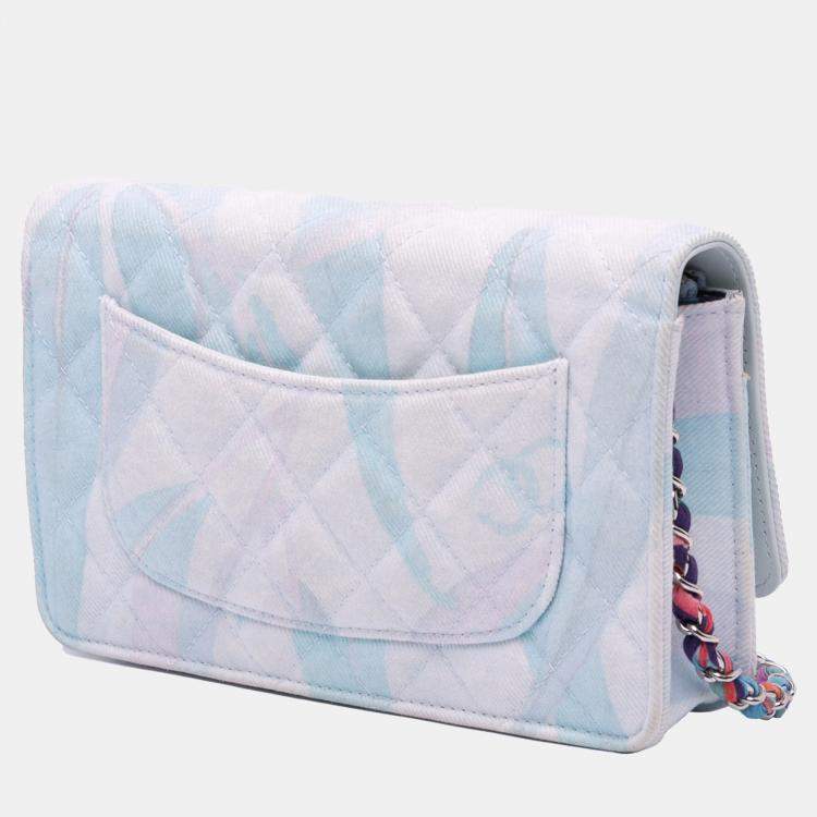 Pre Owned Chanel White CC Quilted Canvas Jungle Jeans Wallet on Chain