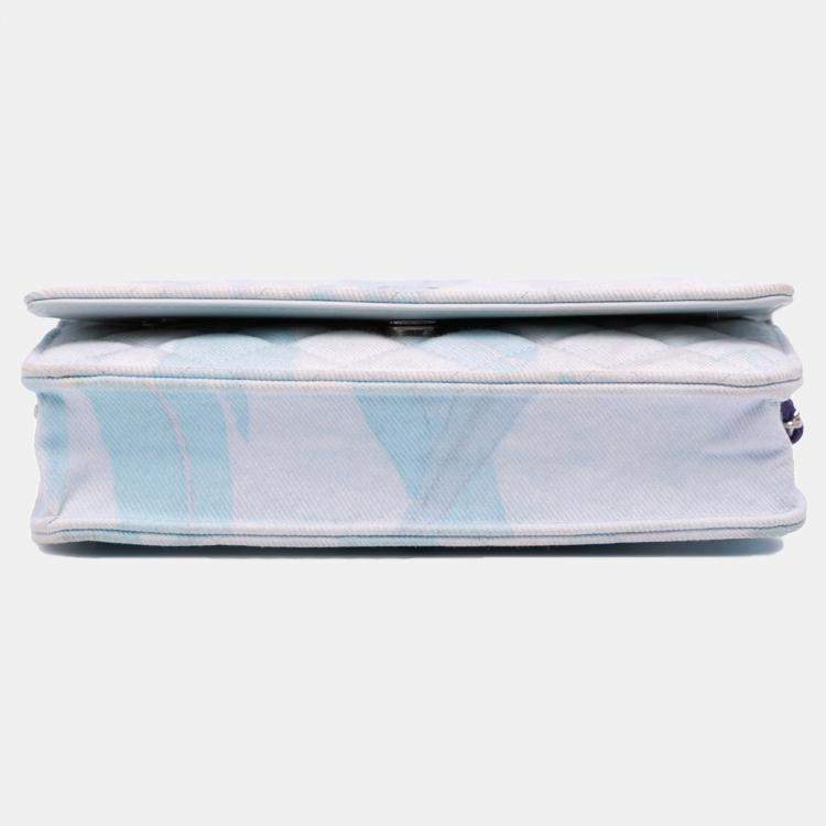 Pre Owned Chanel White CC Quilted Canvas Jungle Jeans Wallet on Chain