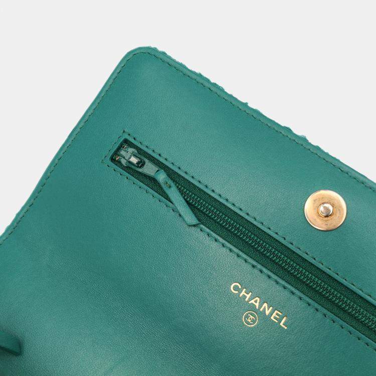 Pre Owned Chanel Green Tweed 19 Wallet On Chain