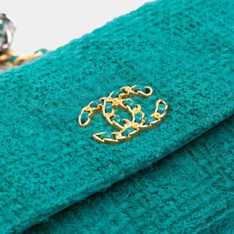 Pre Owned Chanel Green Tweed 19 Wallet On Chain