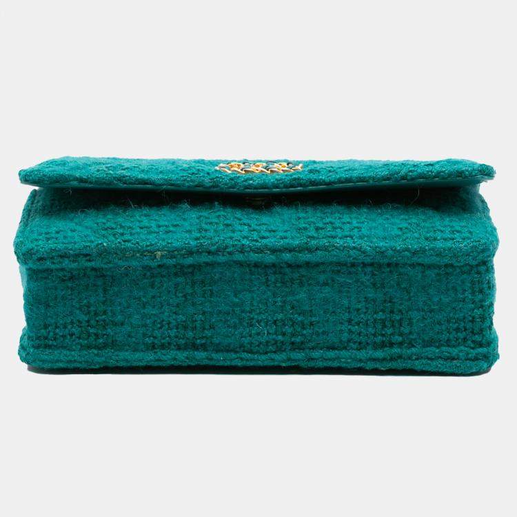 Pre Owned Chanel Green Tweed 19 Wallet On Chain