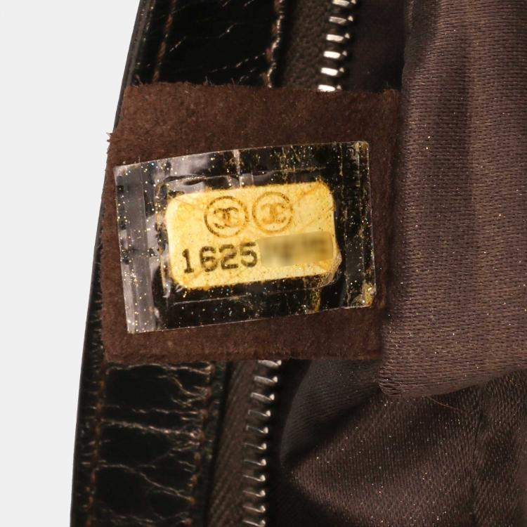 Pre Owned Chanel Brown Medium Metallic Crackled Calfskin Clams Pocket Flap