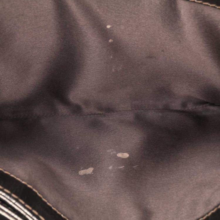 Pre Owned Chanel Brown Medium Metallic Crackled Calfskin Clams Pocket Flap