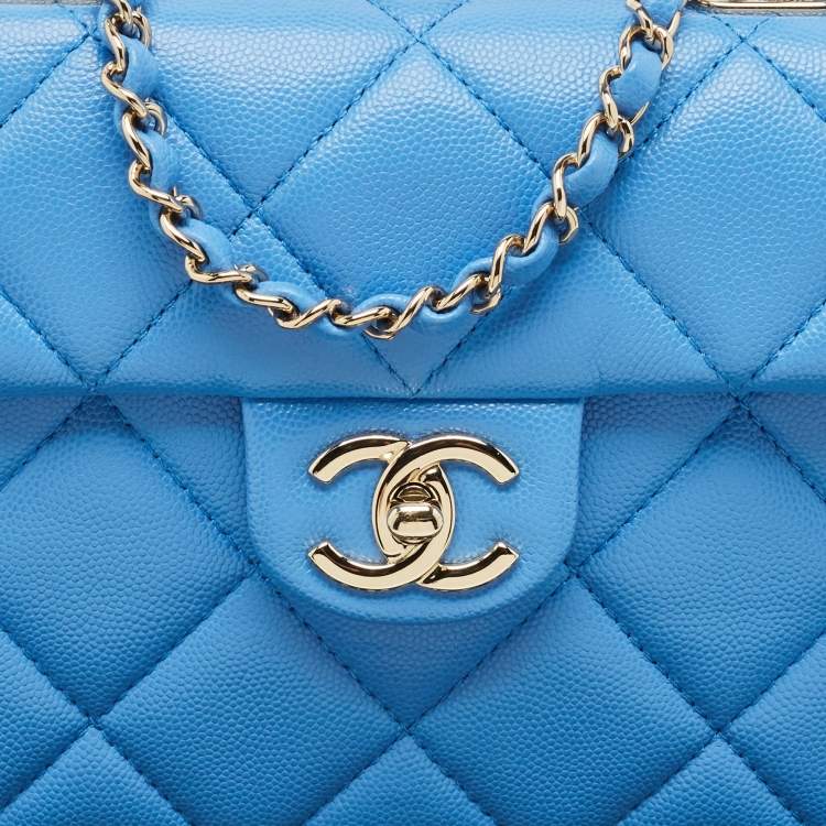 Pre Owned Chanel Blue Quilted Caviar Leather Mini Retro Twist Top Handle Bag