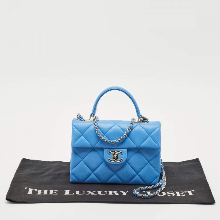 Pre Owned Chanel Blue Quilted Caviar Leather Mini Retro Twist Top Handle Bag