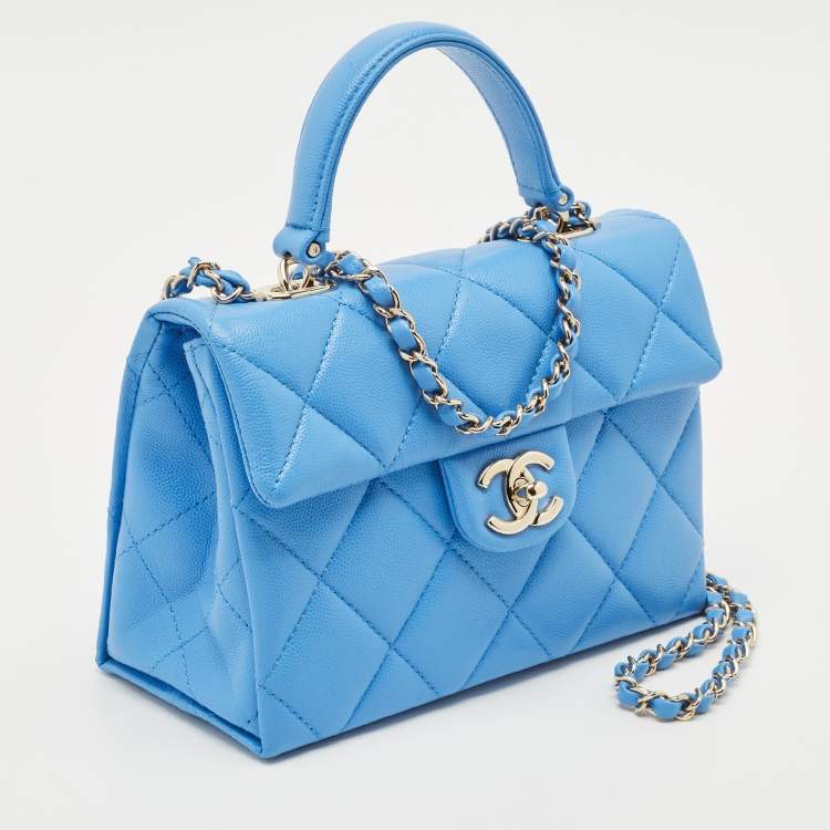 Pre Owned Chanel Blue Quilted Caviar Leather Mini Retro Twist Top Handle Bag