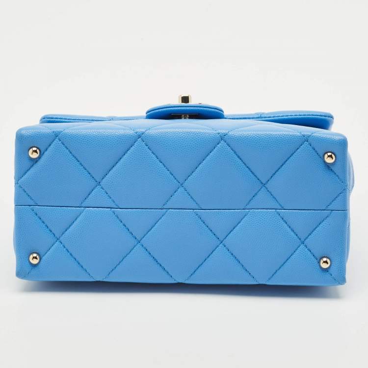 Pre Owned Chanel Blue Quilted Caviar Leather Mini Retro Twist Top Handle Bag