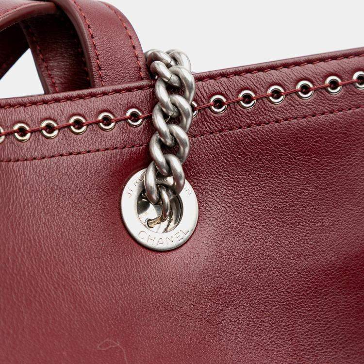 Pre Owned Chanel Burgundy Large Calfskin Coco Eyelets Shopping Tote