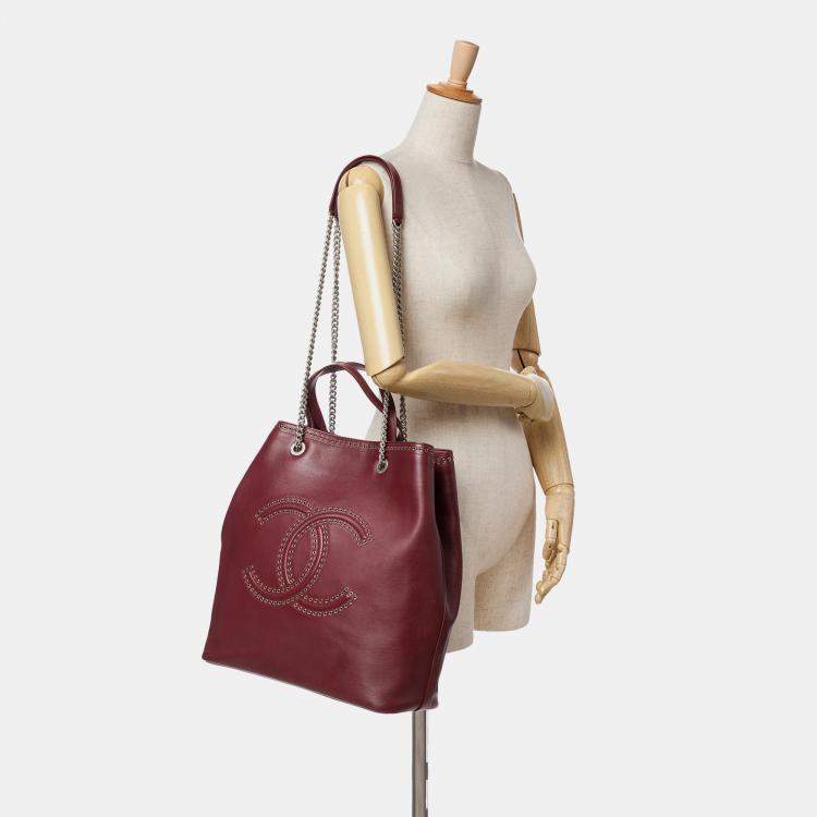 Pre Owned Chanel Burgundy Large Calfskin Coco Eyelets Shopping Tote