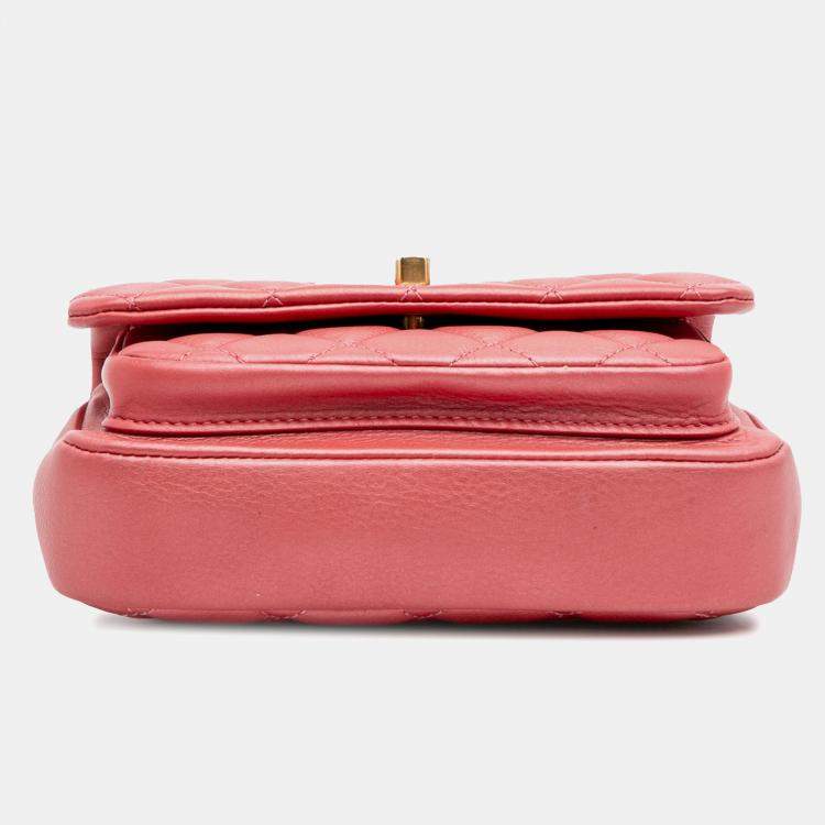 Pre Owned Chanel Pink Quilted Metallic Calfskin Top Handle Flap