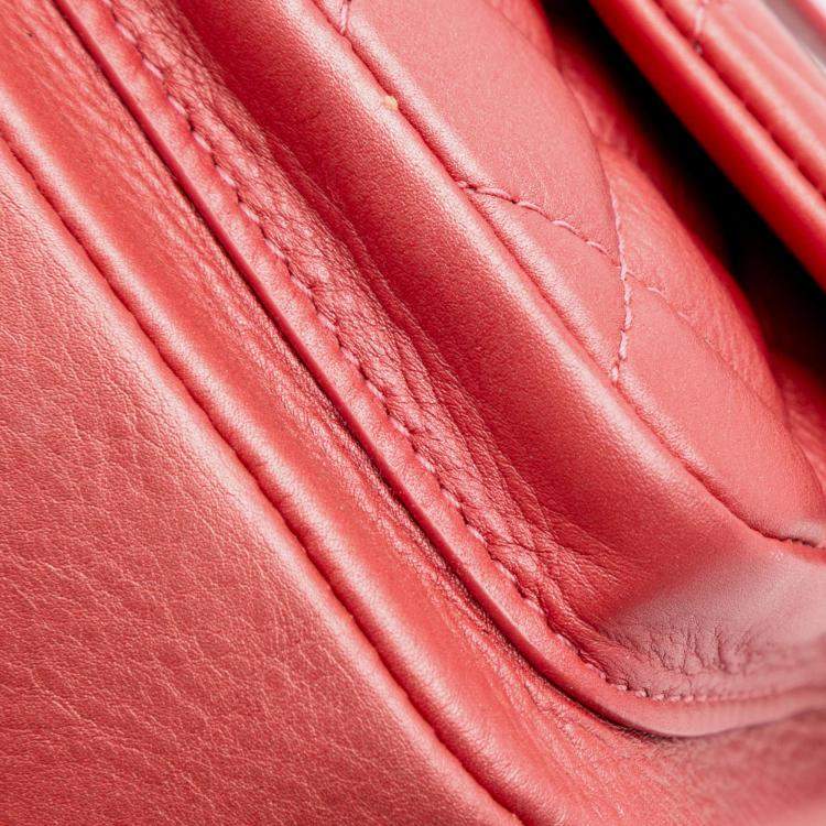 Pre Owned Chanel Pink Quilted Metallic Calfskin Top Handle Flap
