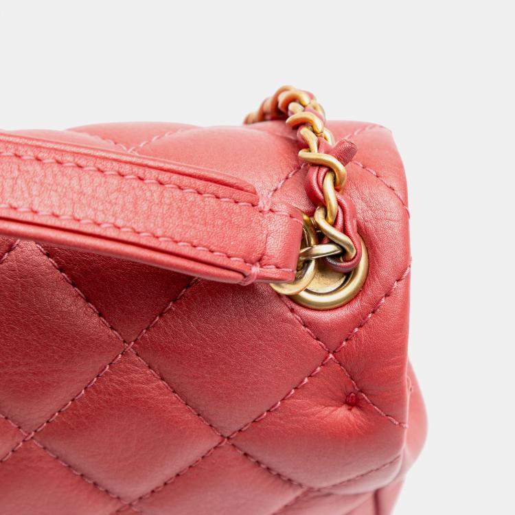 Pre Owned Chanel Pink Quilted Metallic Calfskin Top Handle Flap