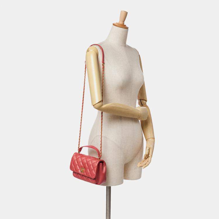 Pre Owned Chanel Pink Quilted Metallic Calfskin Top Handle Flap