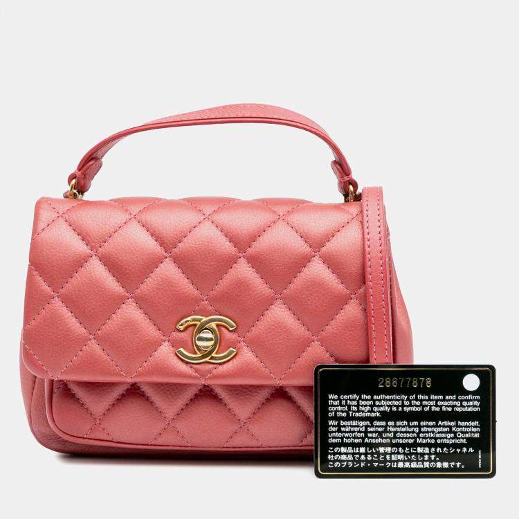 Pre Owned Chanel Pink Quilted Metallic Calfskin Top Handle Flap