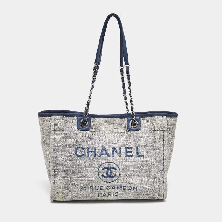 Pre Owned Chanel Blue Tweed Medium Deauville Shopper Tote