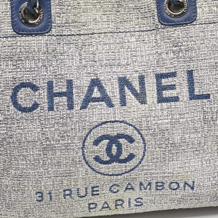 Pre Owned Chanel Blue Tweed Medium Deauville Shopper Tote