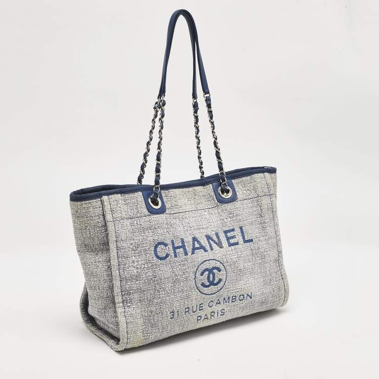 Pre Owned Chanel Blue Tweed Medium Deauville Shopper Tote