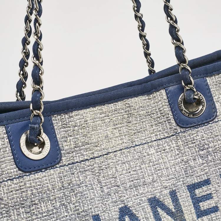 Pre Owned Chanel Blue Tweed Medium Deauville Shopper Tote