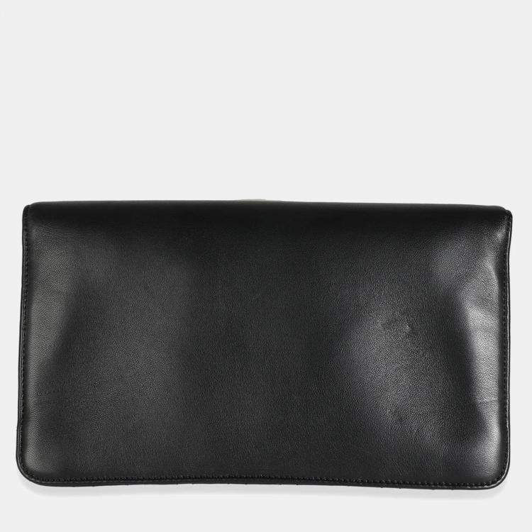Pre Owned Chanel Black Lambskin Crystal Peace Sign Emoji Fold Over Clutch