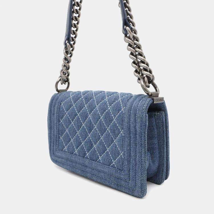 Pre Owned Chanel Blue Denim Boy Chain Mini Shoulder Bag 