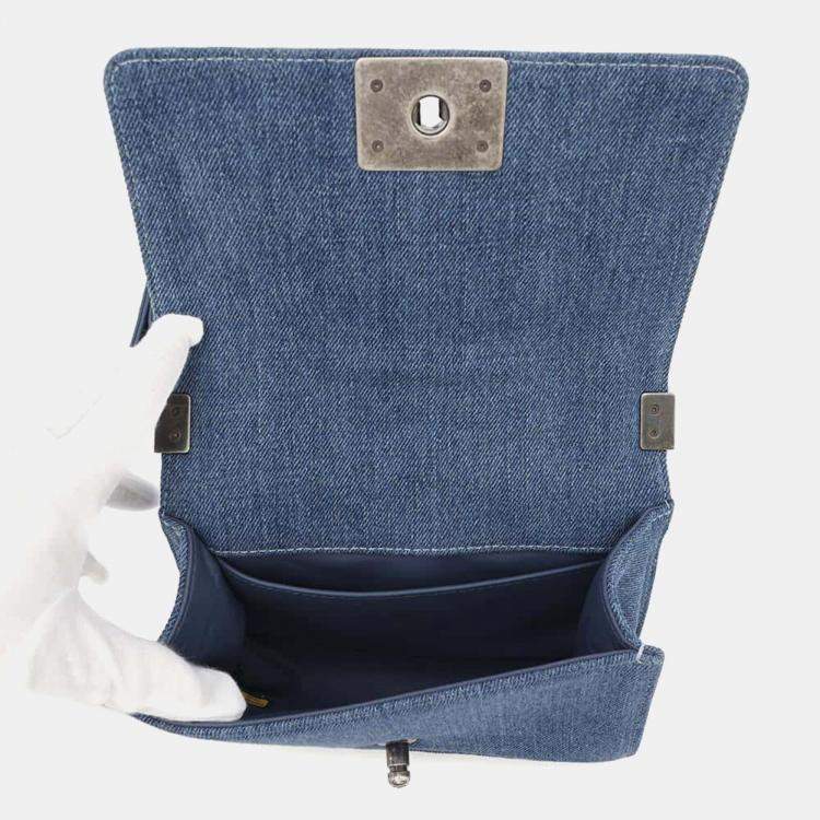 Pre Owned Chanel Blue Denim Boy Chain Mini Shoulder Bag 