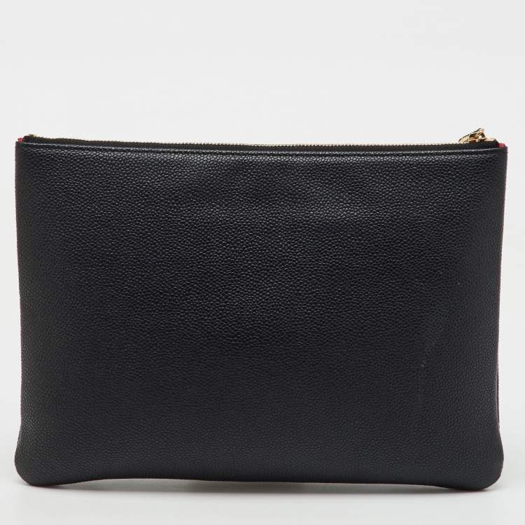 Pre Owned Chanel Black Quilted Caviar Leather Phone Pocket O Case Clutch