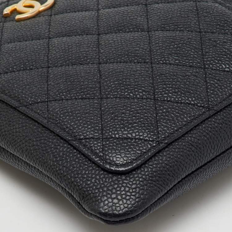 Pre Owned Chanel Black Quilted Caviar Leather Phone Pocket O Case Clutch