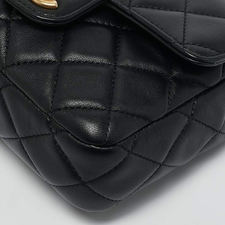 Pre Owned Chanel Black Quilted Leather Mini Classic Flap Bag