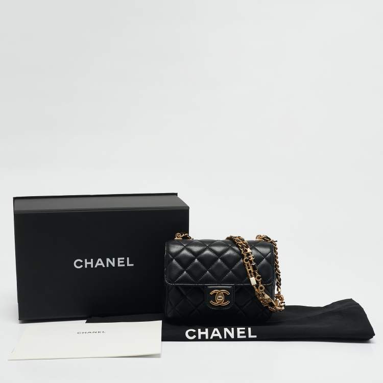 Pre Owned Chanel Black Quilted Leather Mini Classic Flap Bag