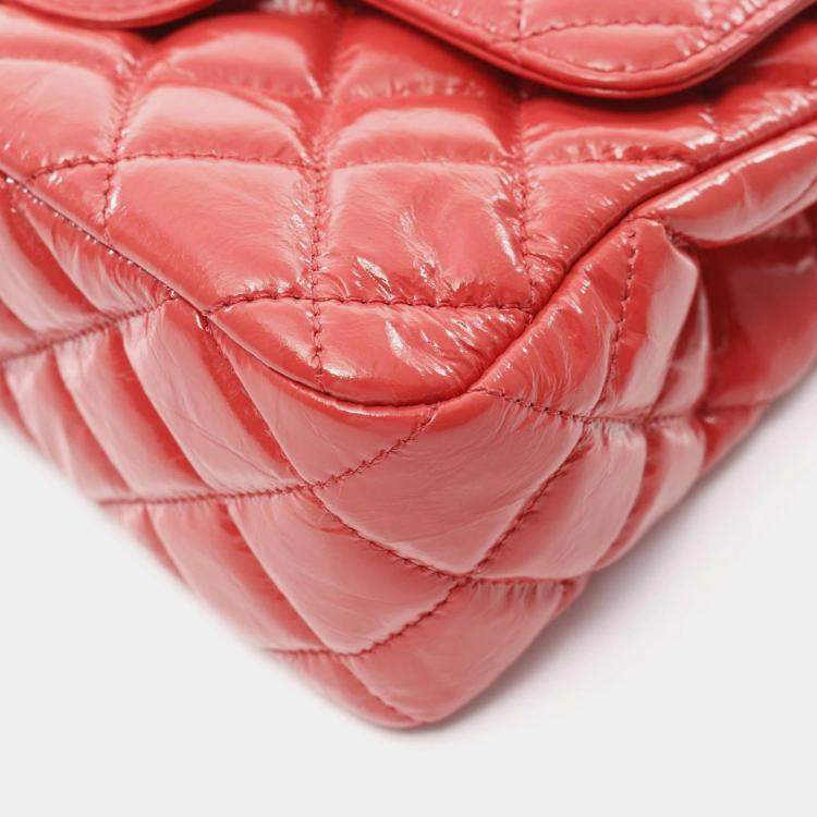 Pre Owned Chanel Red Patent Leather Hobo Chain Shoulder Bag 